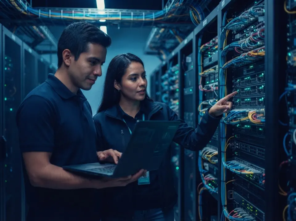 Ingenieros de NEXTCOM revisando una migración a la nube en un data center