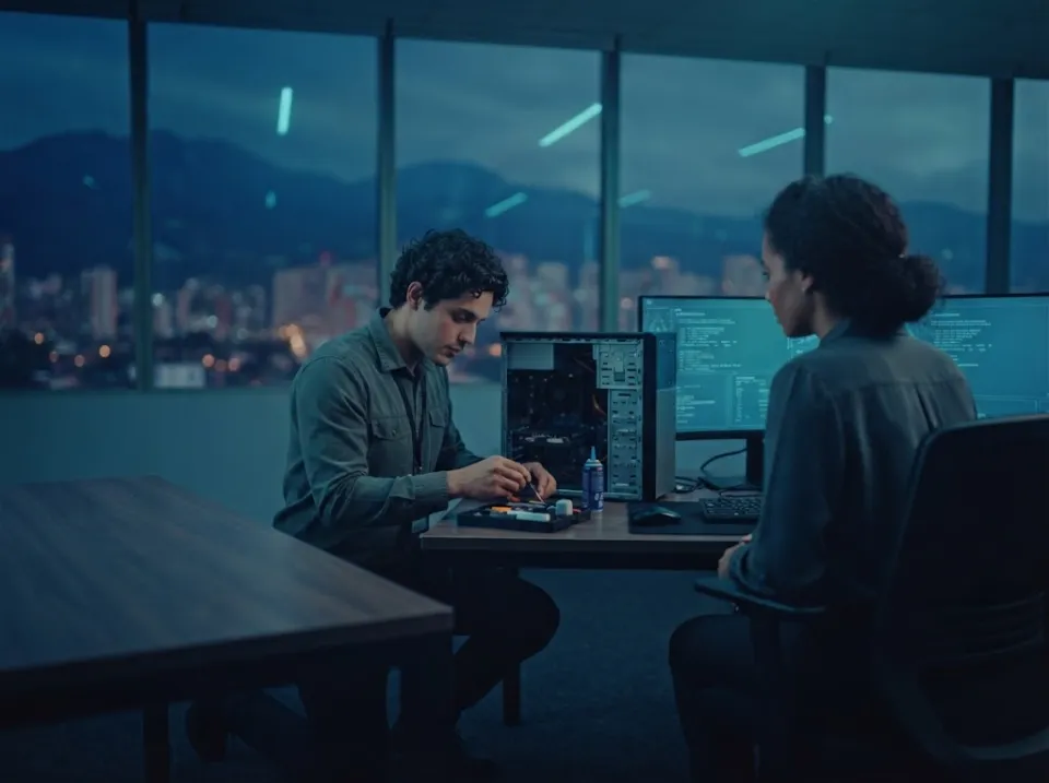 Técnico de soporte de NEXTCOM realizando mantenimiento preventivo en sitio