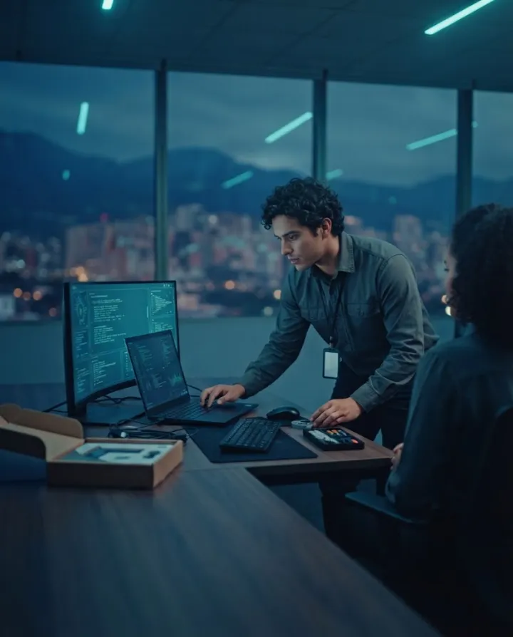 Técnico de NEXTCOM entregando y configurando equipos tecnológicos